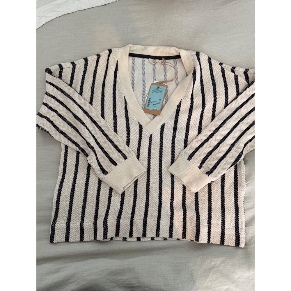 Faherty Dockside V-Neck Sweatshirt - Moon‎ Shadow Stripe NWT - Picture 2 of 7